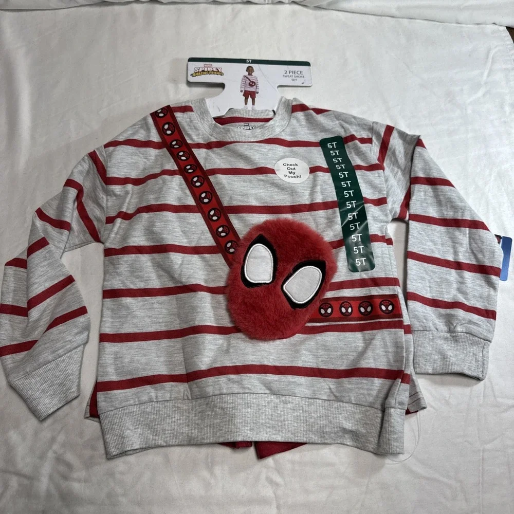 Marvel Spidey and His Amazing Friends Boys 2pc Sweat Short Set 5T Red & Gray